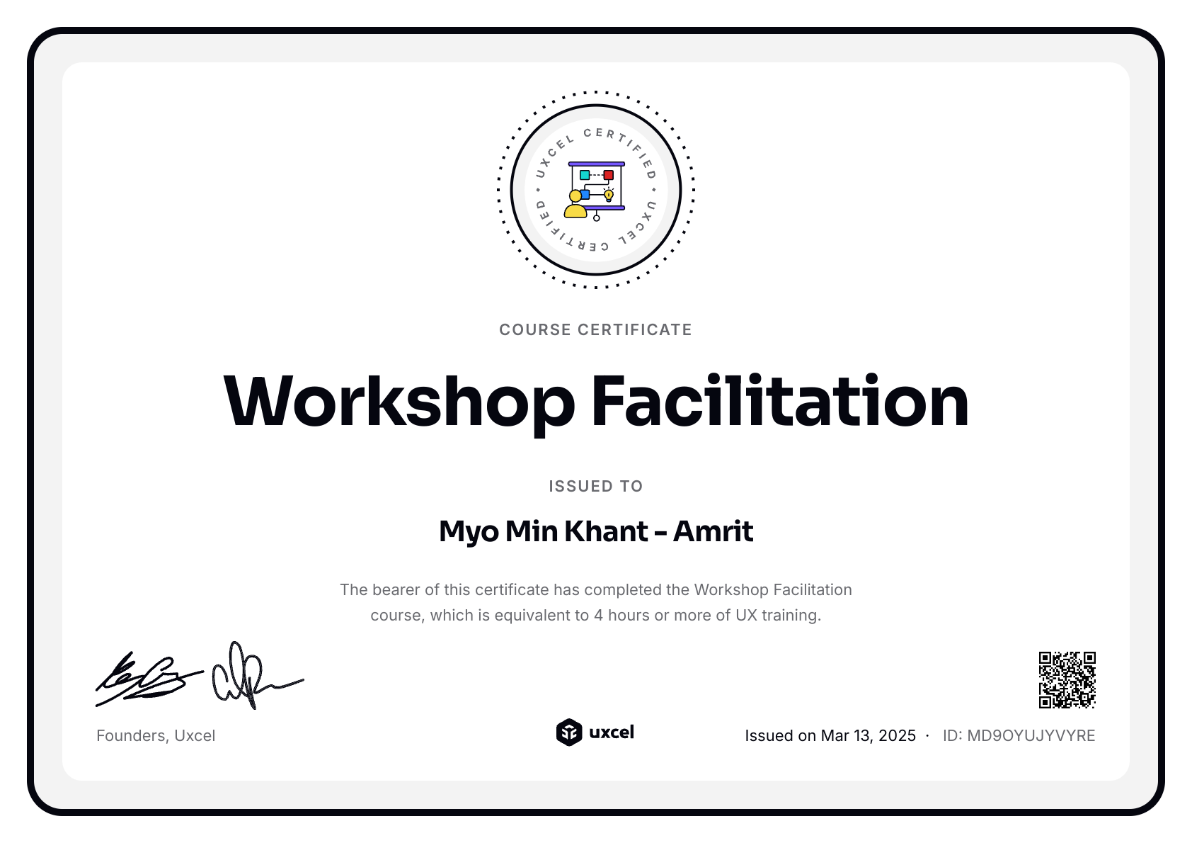 Myo Min Khant's certificate